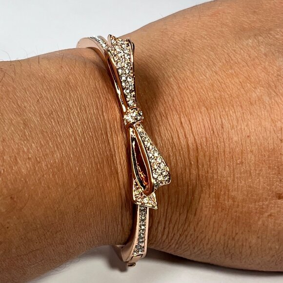 Kate Spade New York Rose Gold-Tone Bow Bangle Bracelet With Crystals - Picture 5 of 6